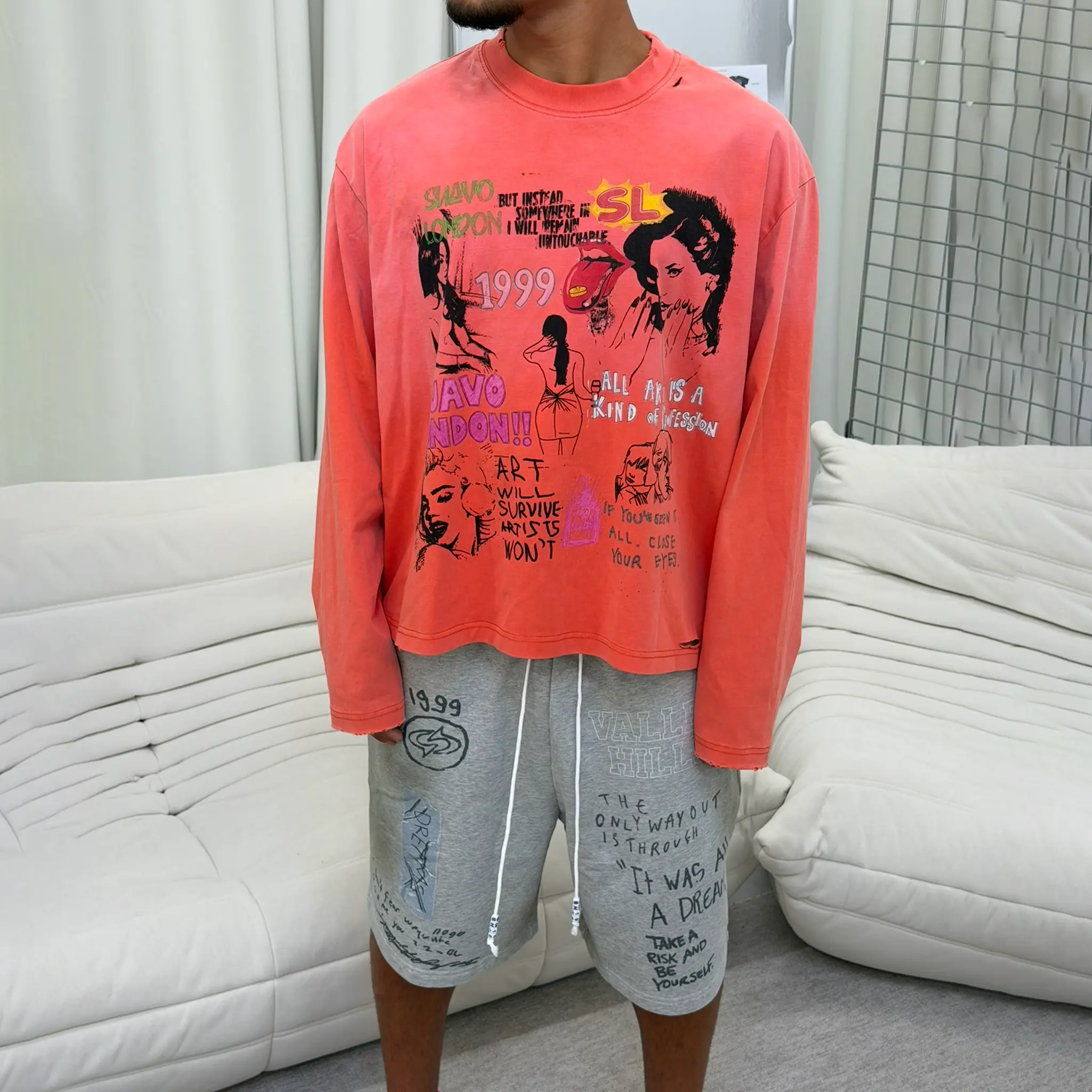 Front View of Suavo London Mirinda L/S Orange T-Shirt